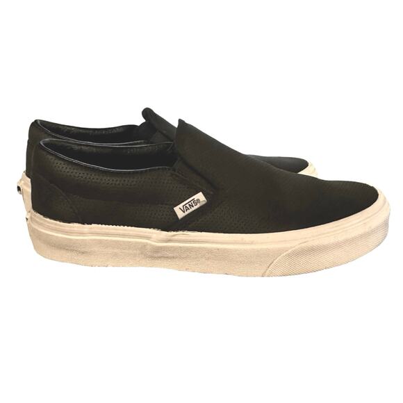 VANS CLASSIC SLIP-ON - Black Perforated Leather Women 8 Men 6.5 - Picture 14 of 16